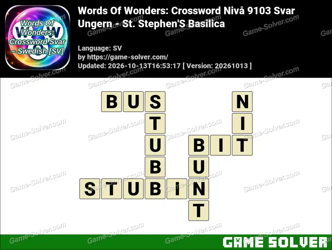 Words Of Wonders: Crossword Nivå 9103 Svar – Ungern – St. Stephen’S Basilica